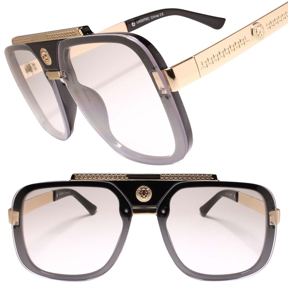 Kiss Oversized Black Gold Square Clear Lens Hip Hop Glasses